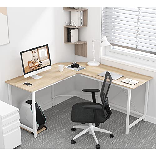sogesfurniture 大型 L字型 コンピューター オフィスデスク 59インチ コーナー ゲーミングデスク ワークステーション デスク PC ノートパソコン オフィス ホームデスク Lデスク メープル付き